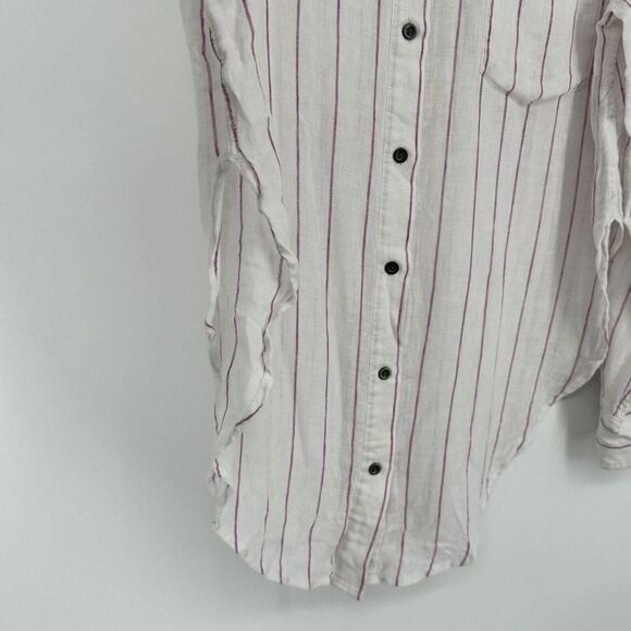 Rails x Free People Charli Button Down Shirt Linen Blend Pink Stripe Women’s M - Picture 4 of 13
